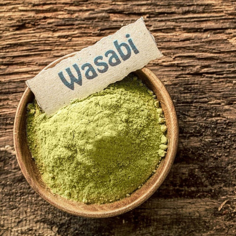 Premium Pure Wasabi Powder 100-120 Mesh con color verde claro y un máximo de 8% de humedad para condimentos de sushi