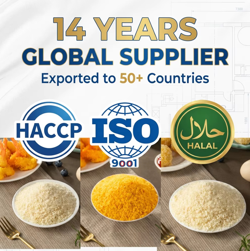Fabricante de migajas de pan de calidad alimentaria. Suministro de exportación a granel para restaurantes e industria alimentaria.