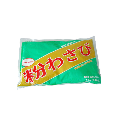 Específico y picante, puro, fino, polvo de wasabi verde claro, sin ingredientes alergénicos.