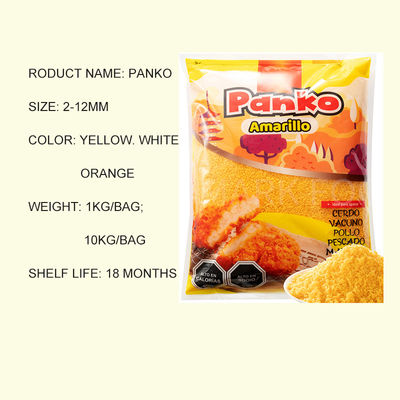 Diferentes colores migajas de pan Panko Crispy migajas amarillas blancas y naranjas para comida frita